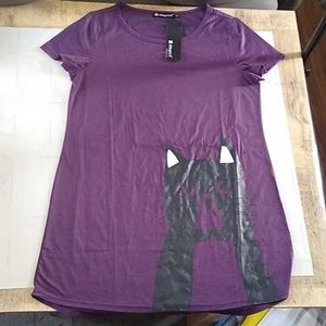 #578 women's medium eggplant purple cat graphic tunic style t-shirt